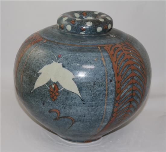 A David Frith jar and a similar square dish, jar 32.5cm, dish 30.5cm